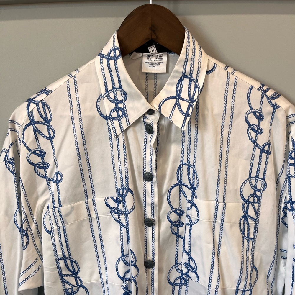 Escada White and Blue Button Down Shirt